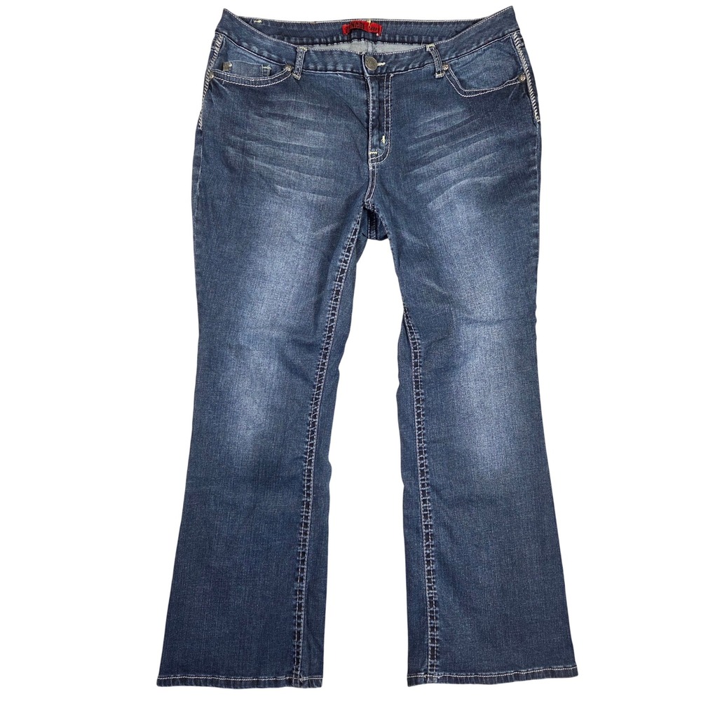 Zanadi Womens 20W Dark Wash Bootcut Jeans Embroidered Cross Back Pockets Y2K